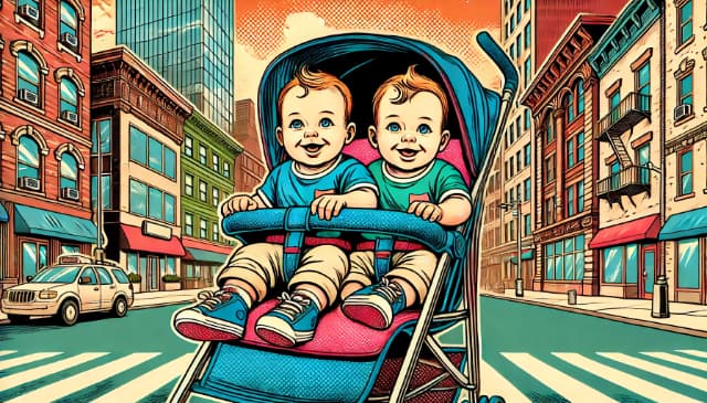 乳母車に乗ったなつみの双子の赤ちゃんのイメージイラスト