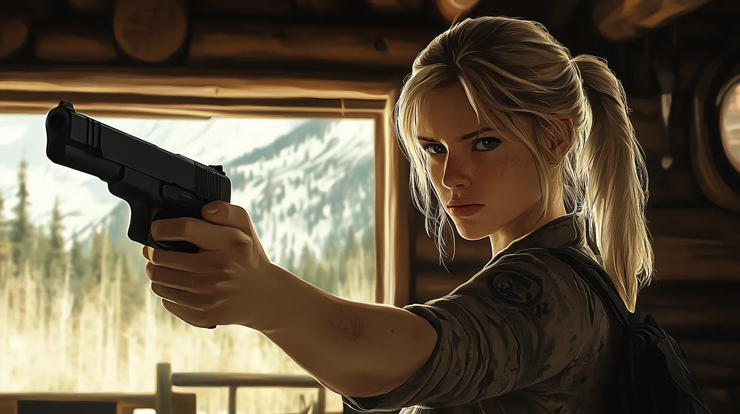 敵の陣地で、クリスタルが銃を向けているシーンのイメージ画像