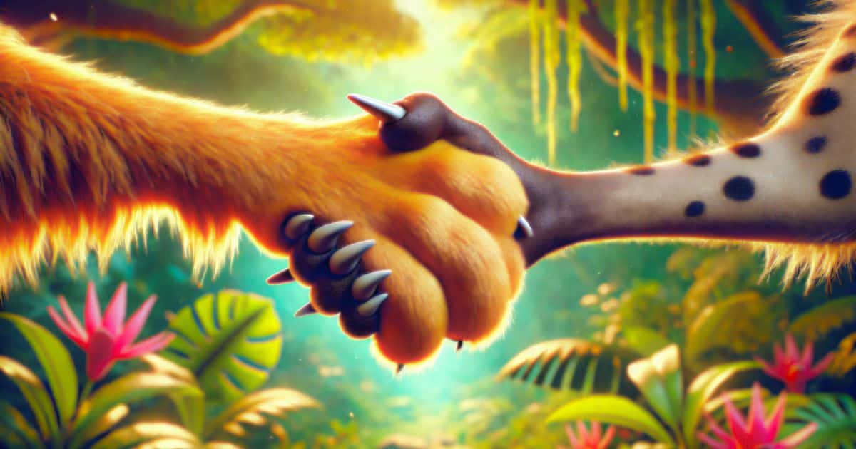 ライオンとハイエナが握手をしているイラスト