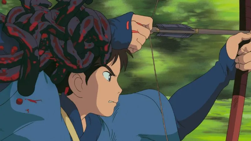 映画「もののけ姫」に登場するアシタカが弓を構えている姿