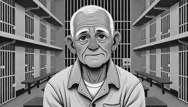 監獄のなかにいる老人トリマガシのイラスト