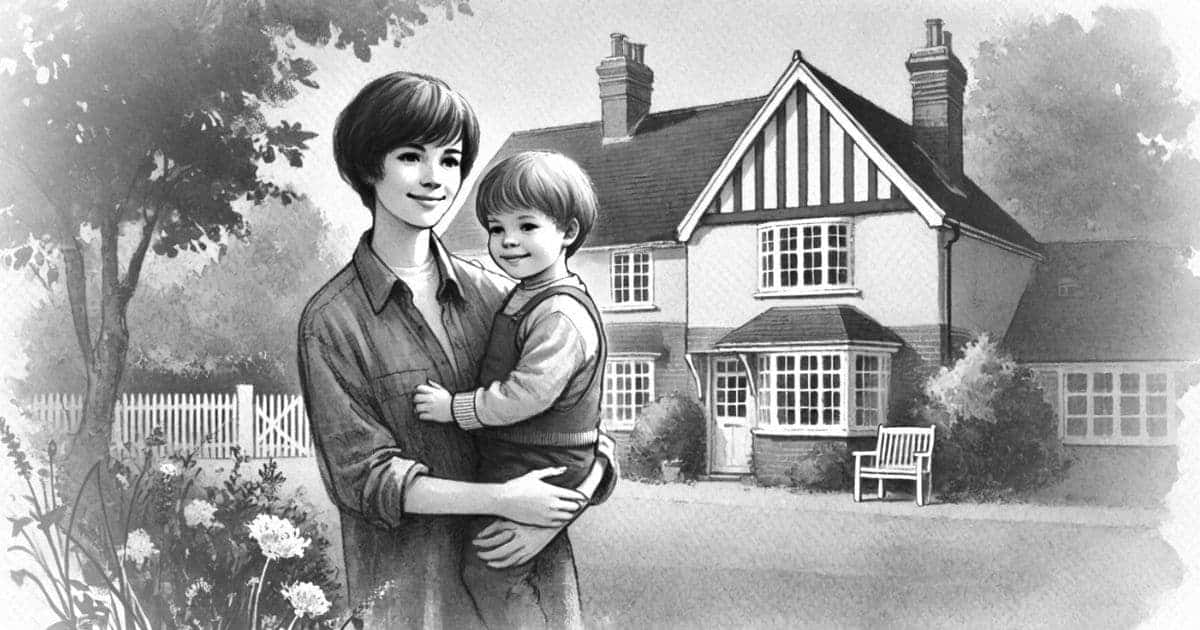 キャロルが2歳の息子を抱いているイラスト